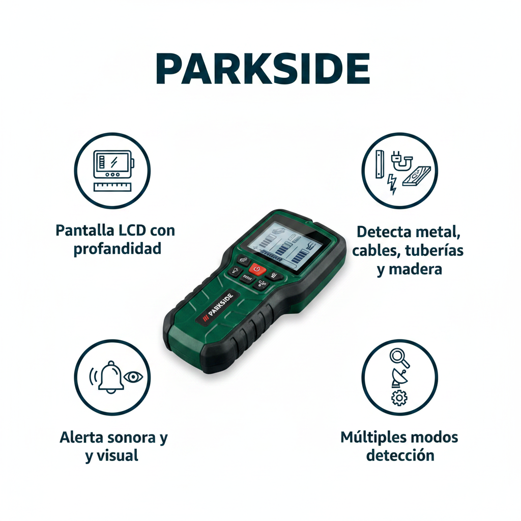 Detector de Metales, Cables y Tuberías en Pared LCD | Parkside