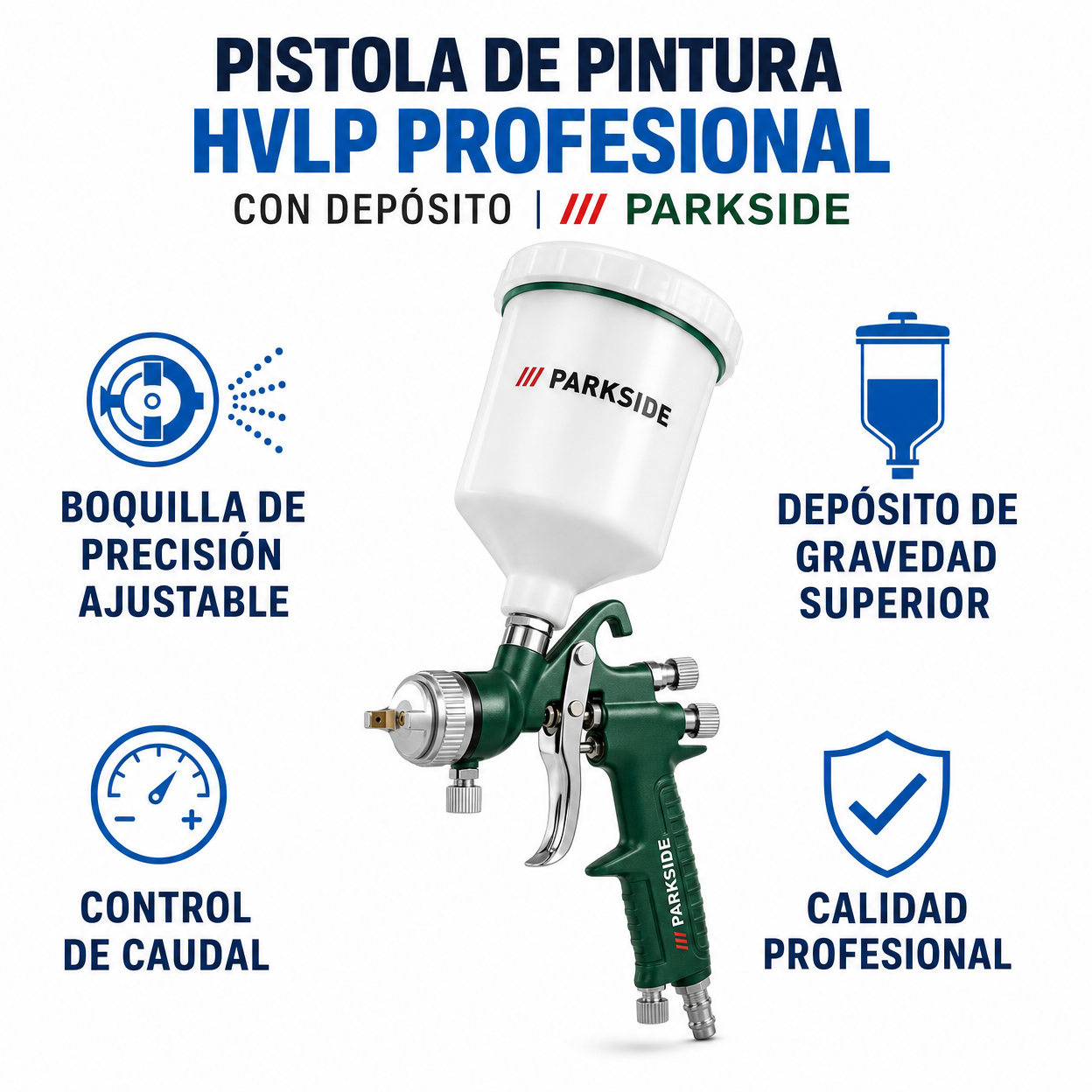 Pistola de Pintura HVLP Profesional con Depósito | Parkside