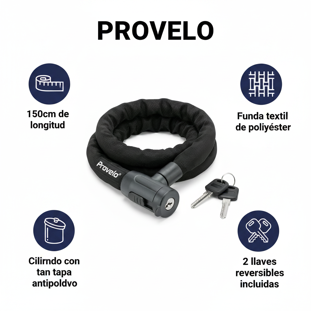 Candado Textil para Bicicleta 150cm con 2 Llaves | Provelo