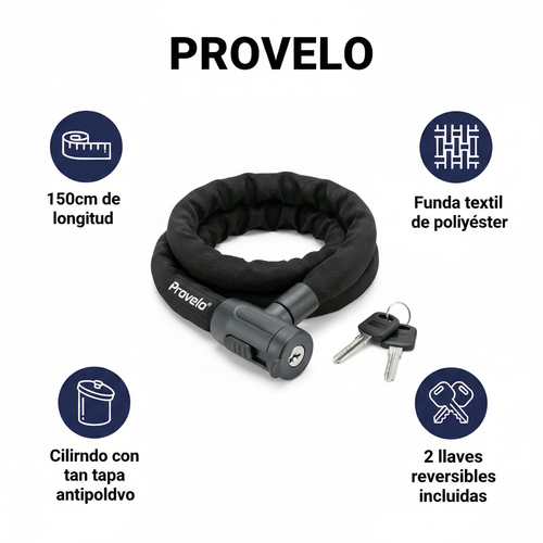 Candado Textil para Bicicleta 150cm con 2 Llaves | Provelo