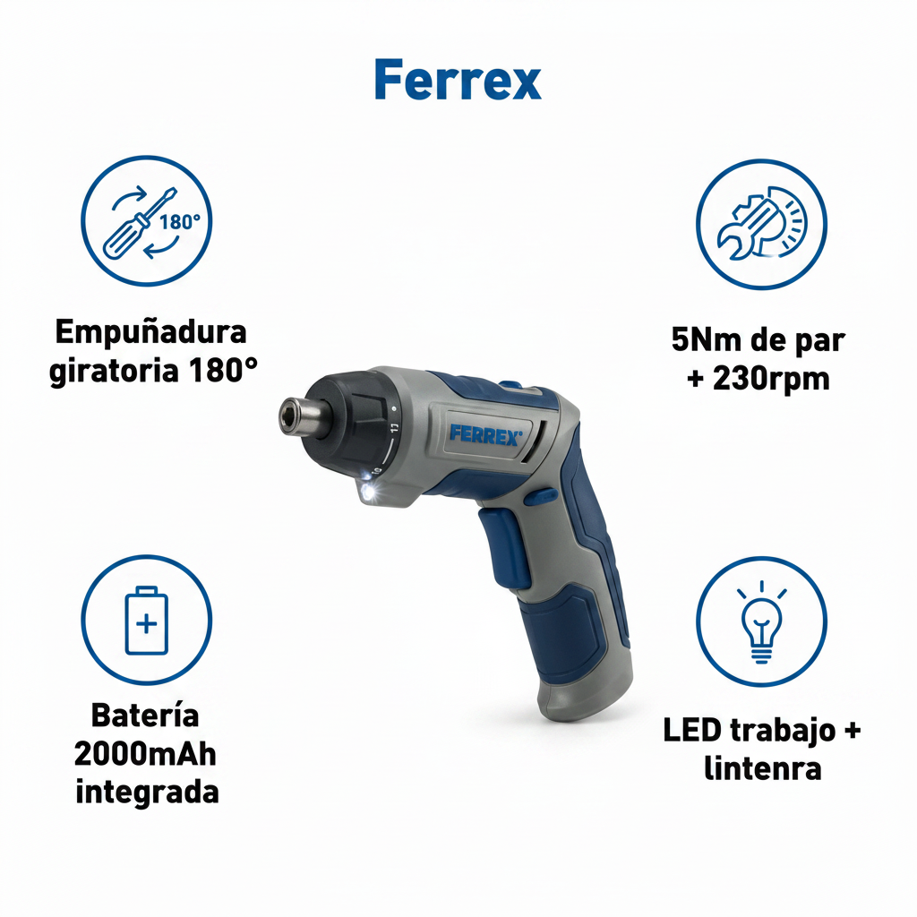 Atornillador a Batería 3.6V Li-Ion 5Nm Empuñadura Giratoria | Ferrex
