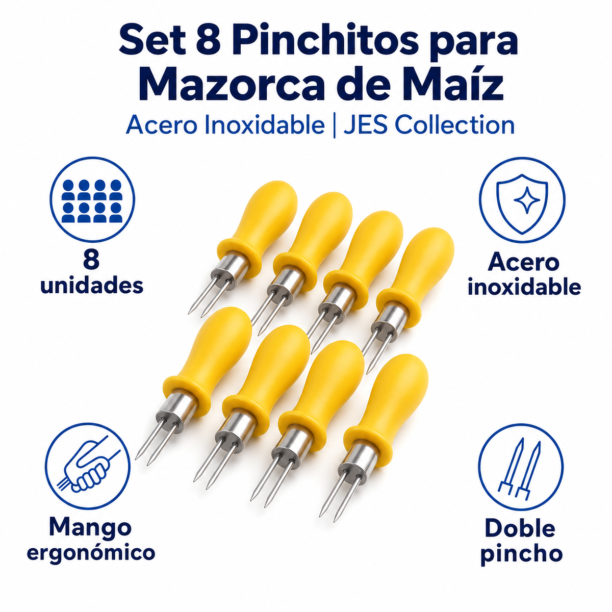 Set 8 Pinchitos para Mazorca de Maíz Acero Inoxidable | JES Collection