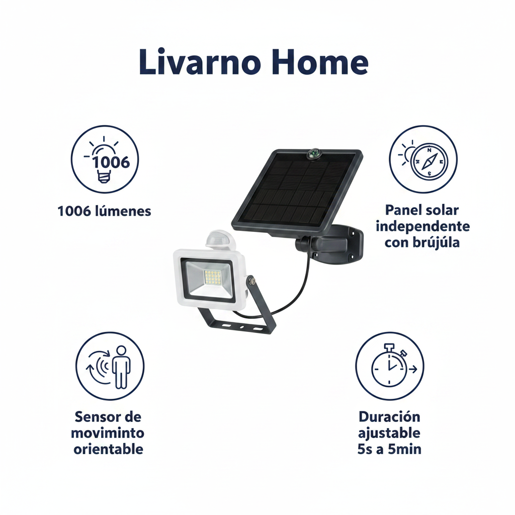 Foco LED Solar con Sensor de Movimiento y Panel Independiente | Livarno Home