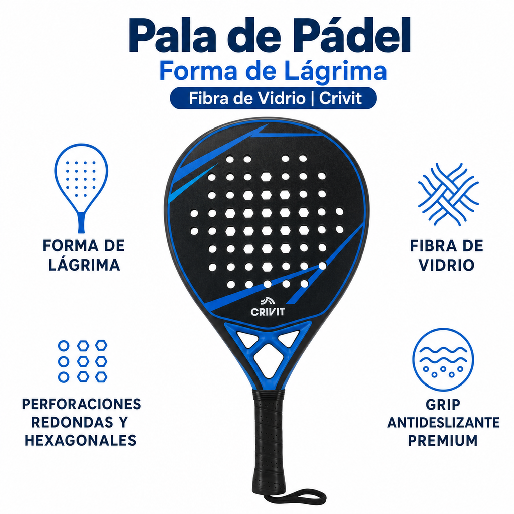 Pala de Pádel Forma de Lágrima Fibra de Vidrio | Crivit