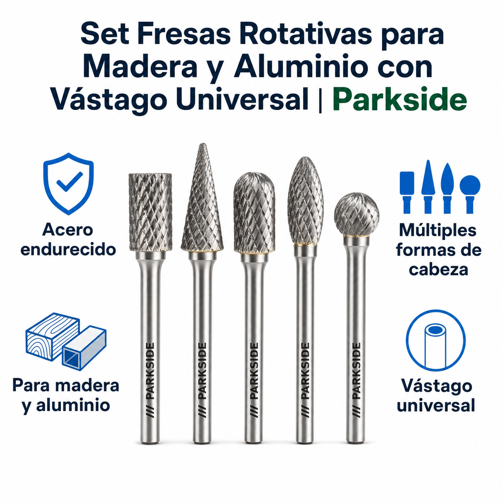 Set Fresas Rotativas para Madera y Aluminio con Vástago Universal | Parkside