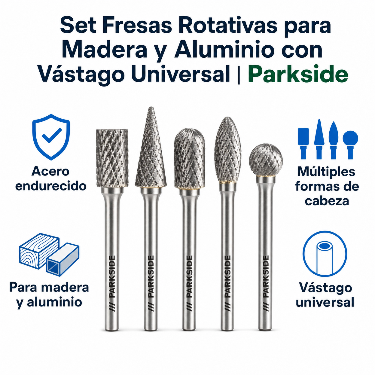 Set Fresas Rotativas para Madera y Aluminio con Vástago Universal | Parkside