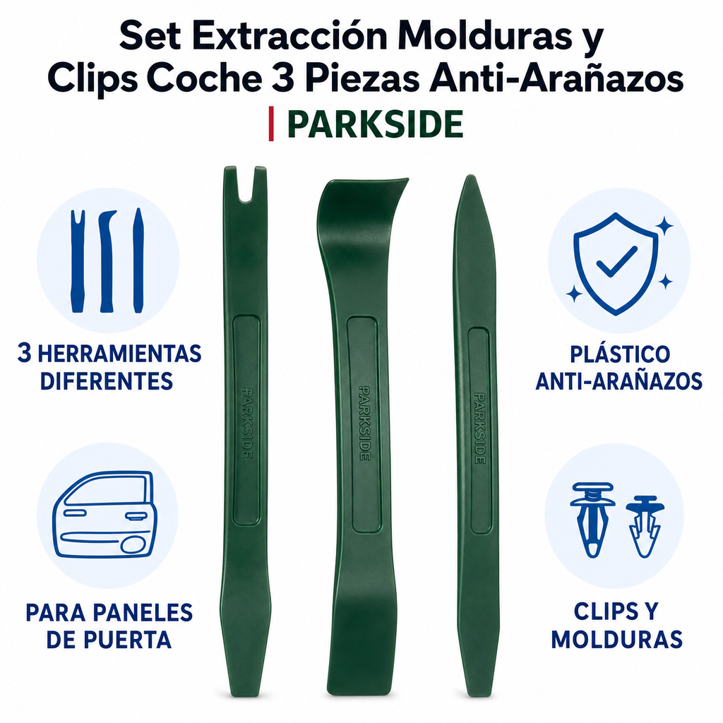 Set Extracción Molduras y Clips Coche 3 Piezas Anti-Arañazos | Parkside
