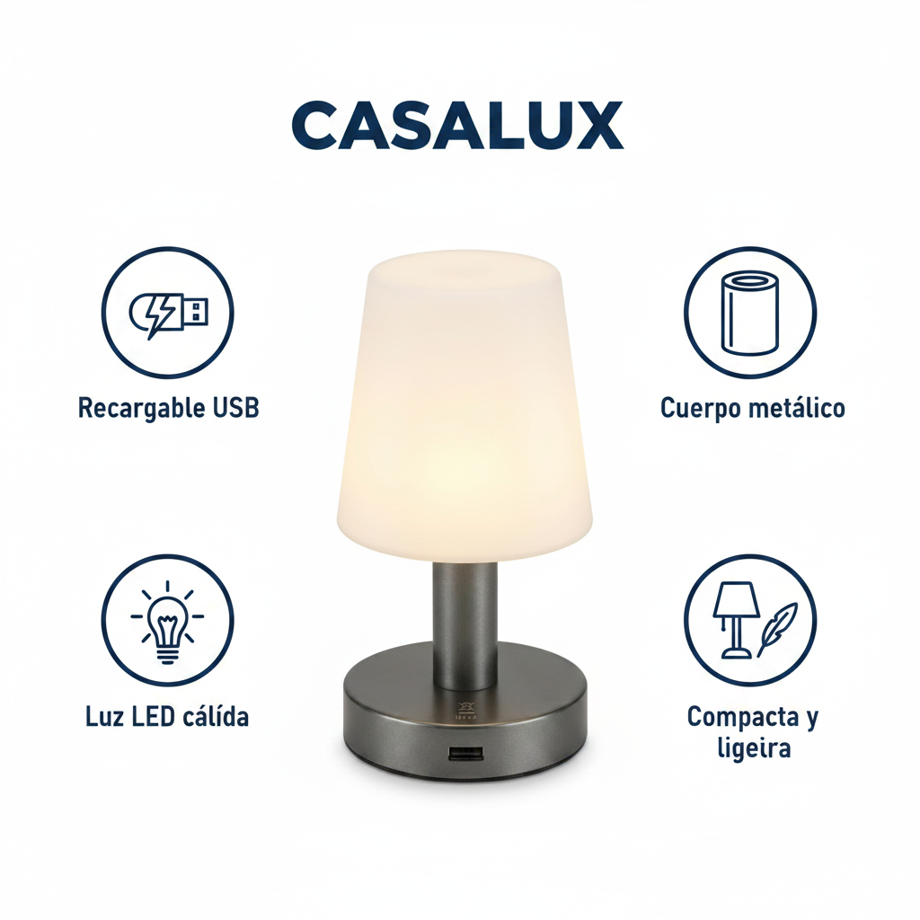 Lámpara de Mesa LED Exterior IP44 Recargable USB Cuerpo Metálico | Casalux