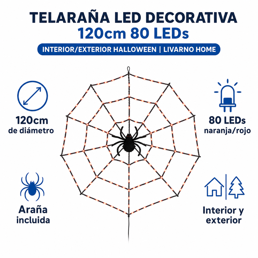 Telaraña LED Decorativa 120cm 80 LEDs Interior/Exterior Halloween | Livarno Home