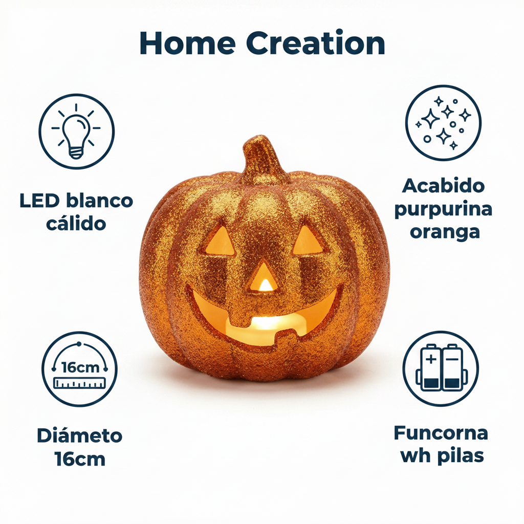 Calabaza LED Decorativa Halloween Naranja con Purpurina Ø16cm a Pilas | Home Creation