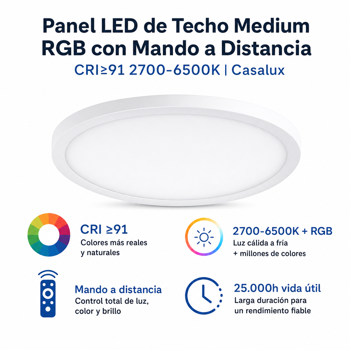 Panel LED de Techo Medium RGB con Mando a Distancia CRI≥91 2700-6500K | Casalux