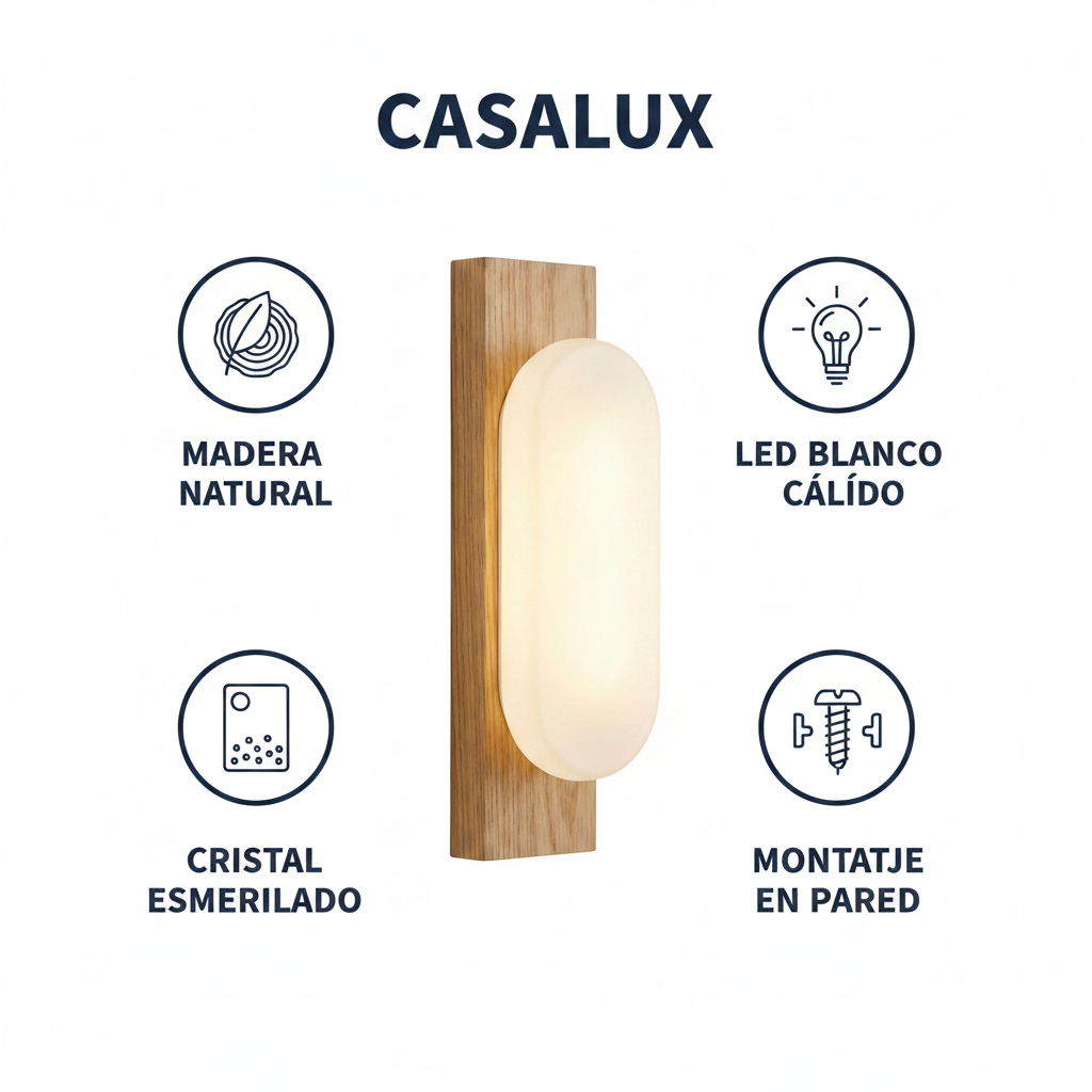 Aplique de Pared LED Madera Natural IP44 Luz Cálida para Baño Estilo Escandinavo | Casalux