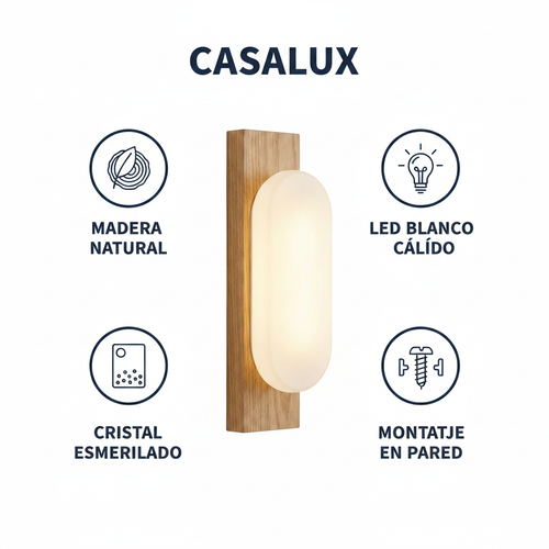 Aplique de Pared LED Madera Natural IP44 Luz Cálida para Baño Estilo Escandinavo | Casalux