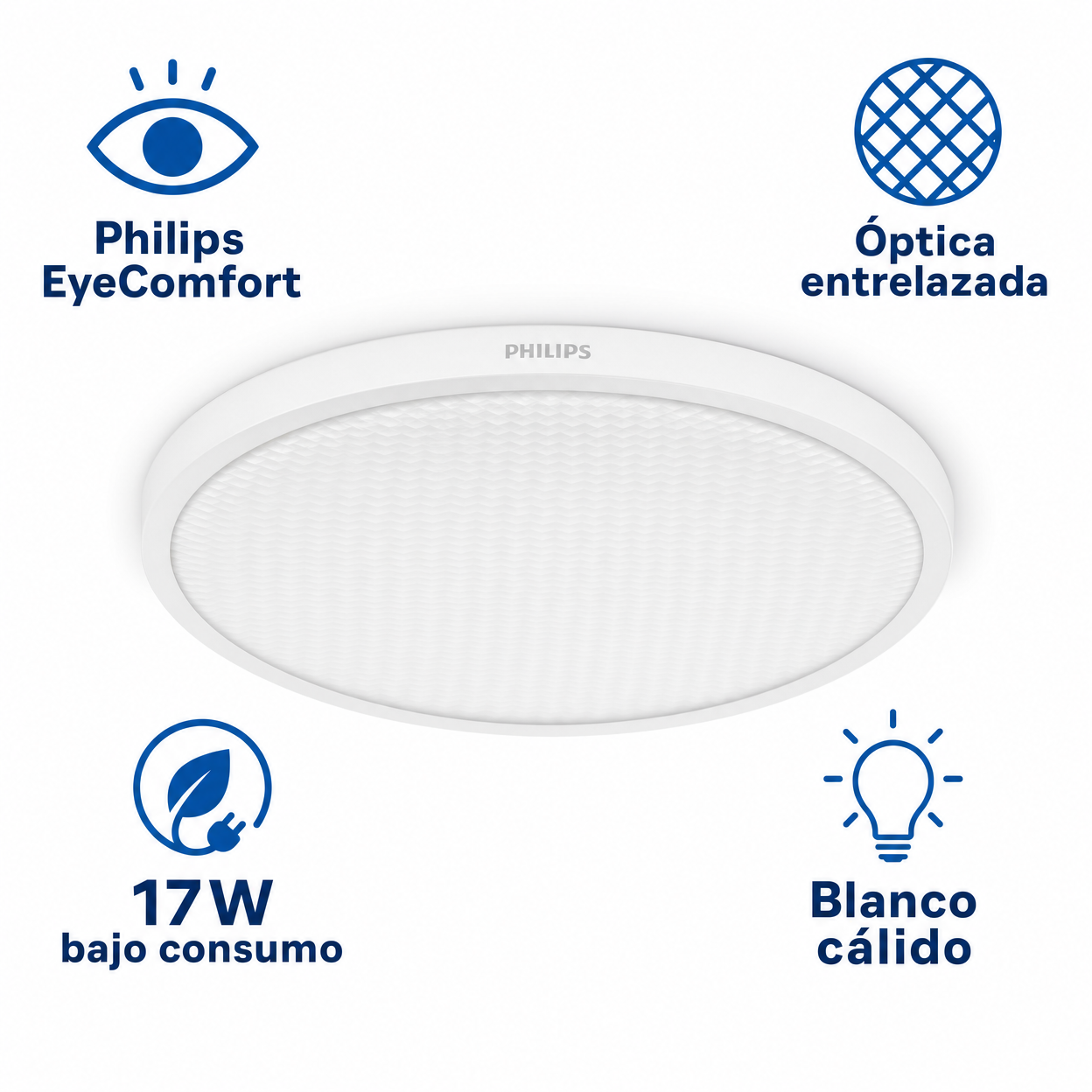 Plafón LED de Techo Philips Moire CL200 17W EyeComfort Óptica Entrelazada Blanco Cálido