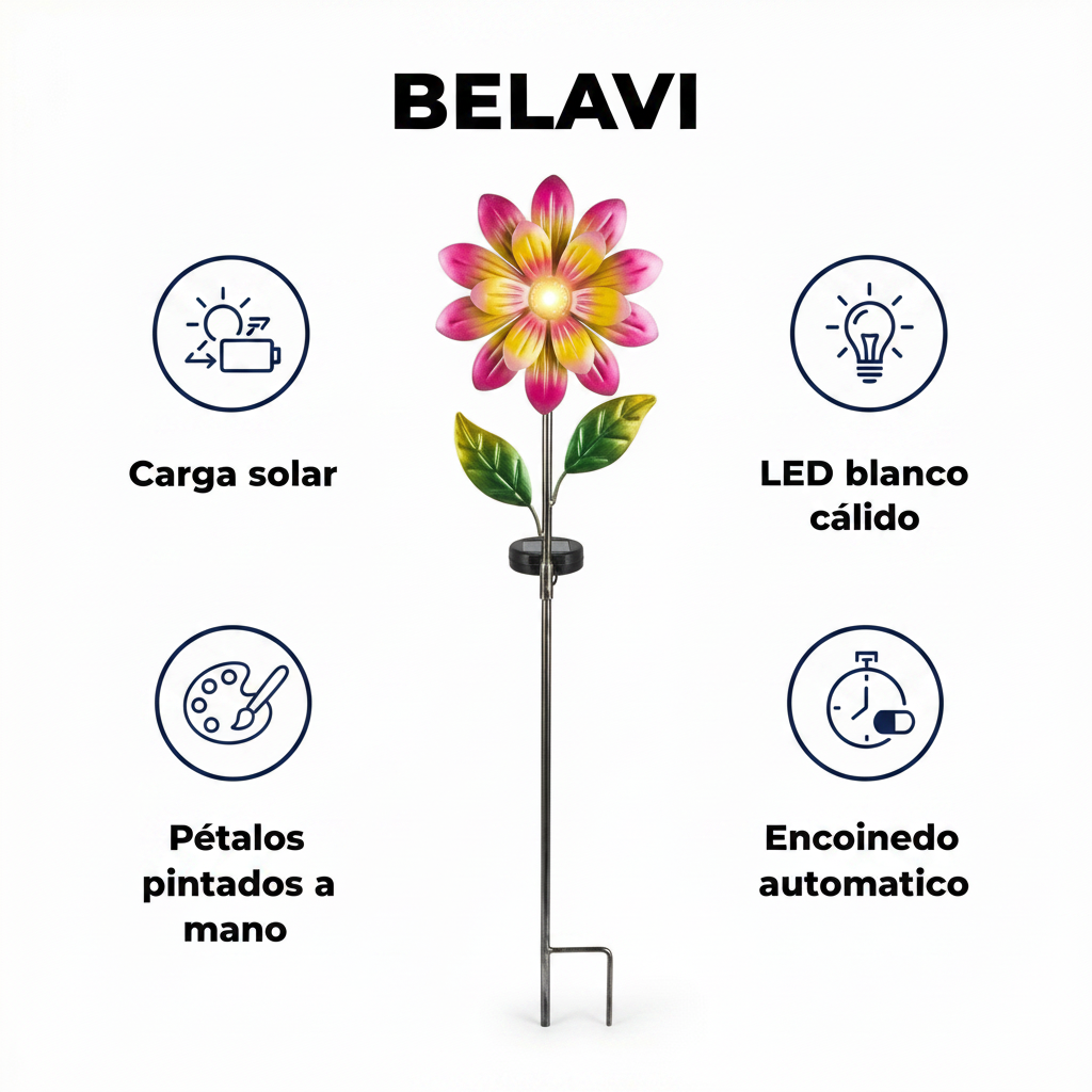 Estaca Solar Primavera Flor Decorativa con Luz LED Cálida para Jardín | Belavi