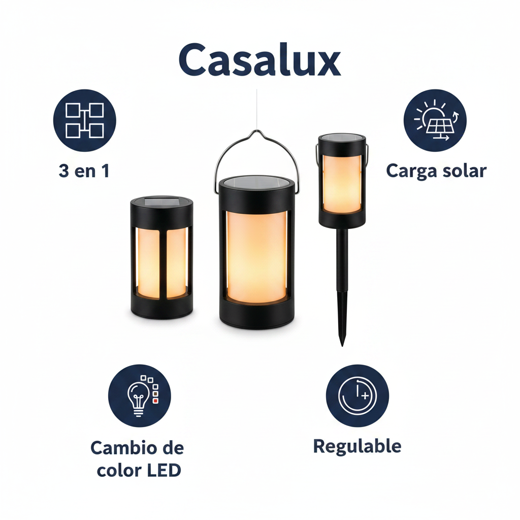 Lámpara Solar 3 en 1 Jardín Mesa Colgante Estaca Cambio de Color Regulable | Casalux