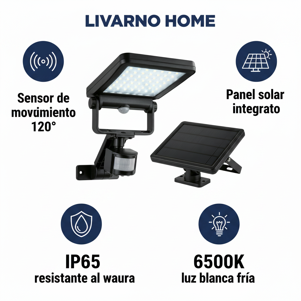 Foco Solar LED con Sensor de Movimiento IP65 6500K Montaje Pared | Livarno Home