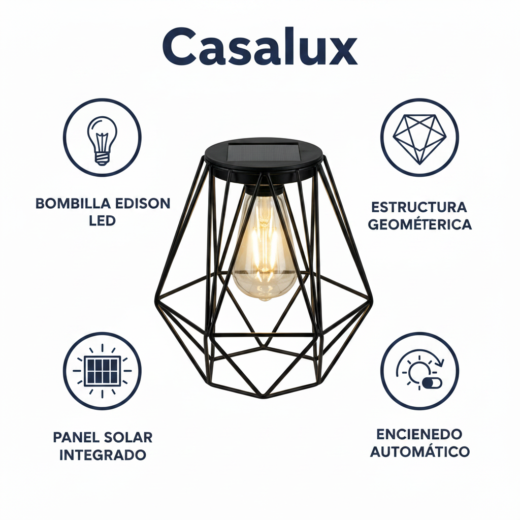 Farolillo Solar Geométrico con Bombilla Edison LED Estructura Metálica | Casalux