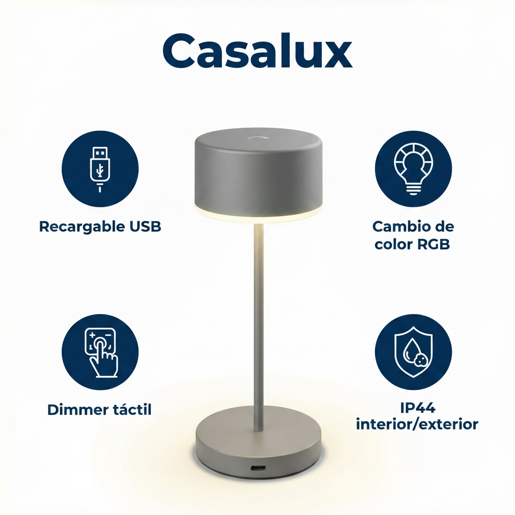 Micro Lámpara de Mesa LED IP44 Recargable USB Cambio Color con Dimmer Táctil | Casalux