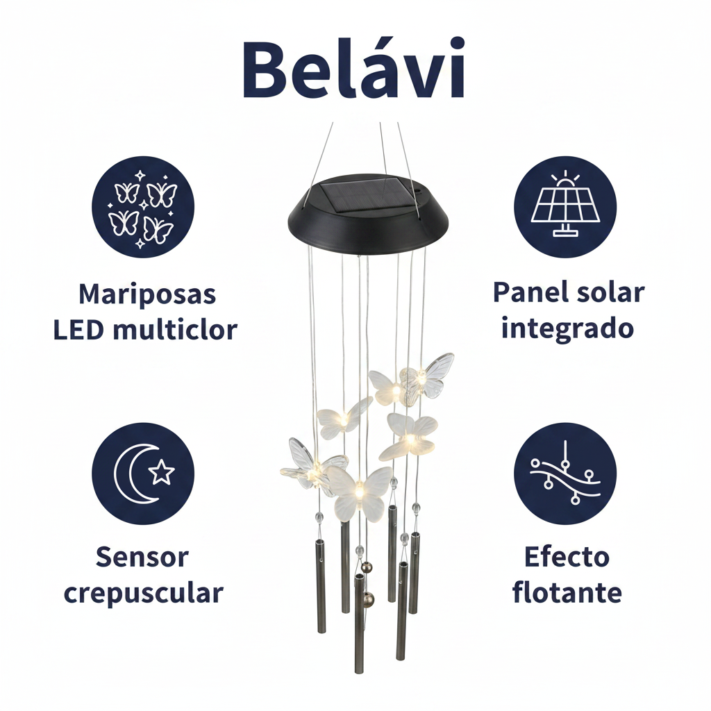 Carillón Solar LED Mariposas Colgante con Sensor Crepuscular Cambio Color | Belavi
