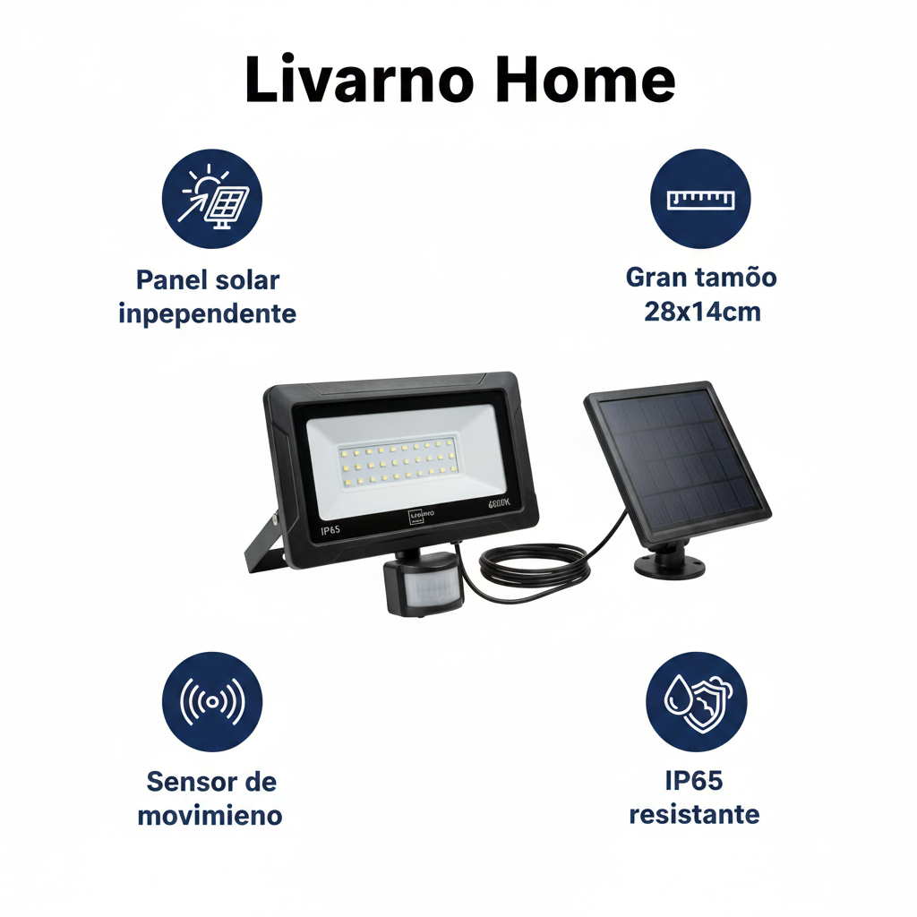 Foco Solar LED Grande con Sensor Movimiento IP65 Panel Independiente 28x14cm | Livarno Home