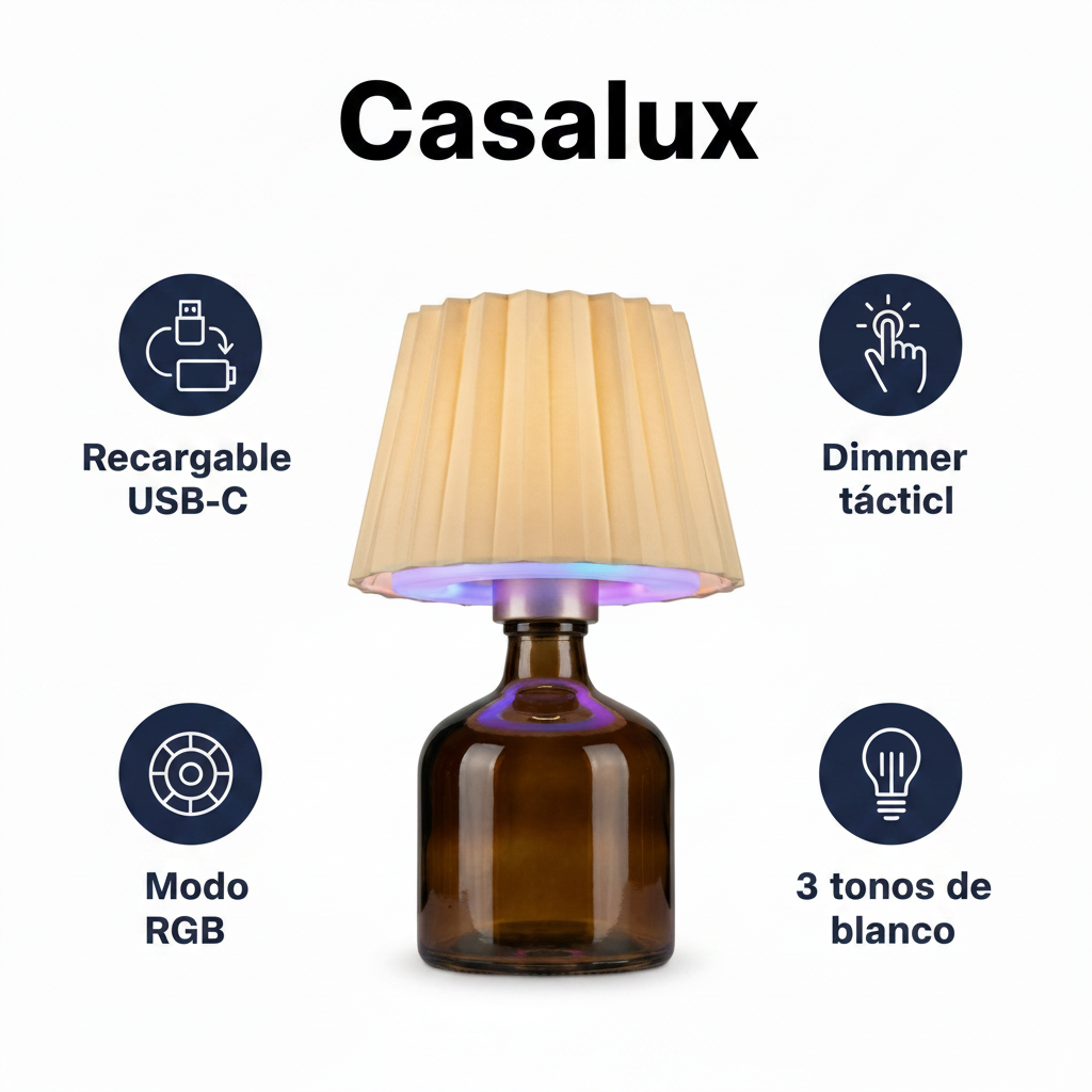 Lámpara de Mesa 3 en 1 Beige Recargable USB-C con Dimmer Táctil y RGB IP44 | Casalux