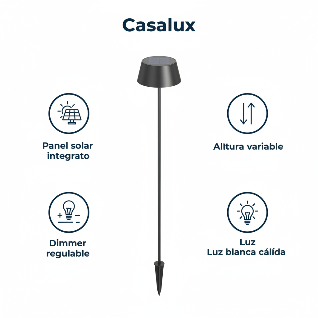 Lámpara Solar Exterior de Pie IP54 Altura Variable con Dimmer Regulable | Casalux