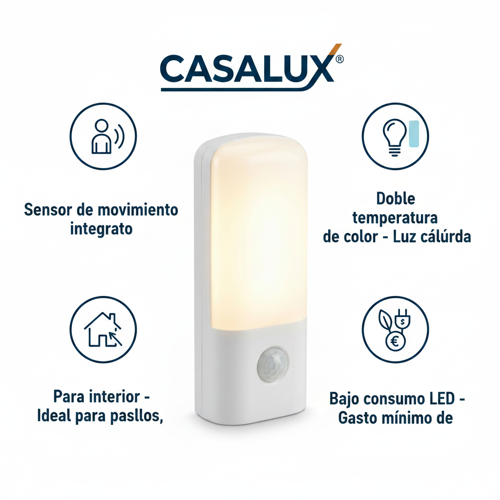 Luz Nocturna LED con Sensor de Movimiento Doble Color Cálido/Frío | Casalux