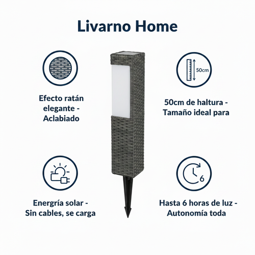 Baliza Solar LED Jardín Efecto Ratán Gris Carbón 50cm Sin Cables | Livarno Home