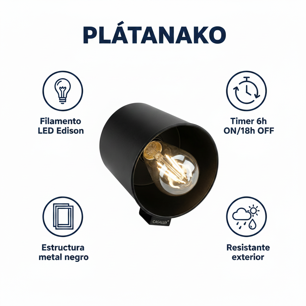 Lámpara Colgante Exterior Filamento LED Negra con Timer | Casalux