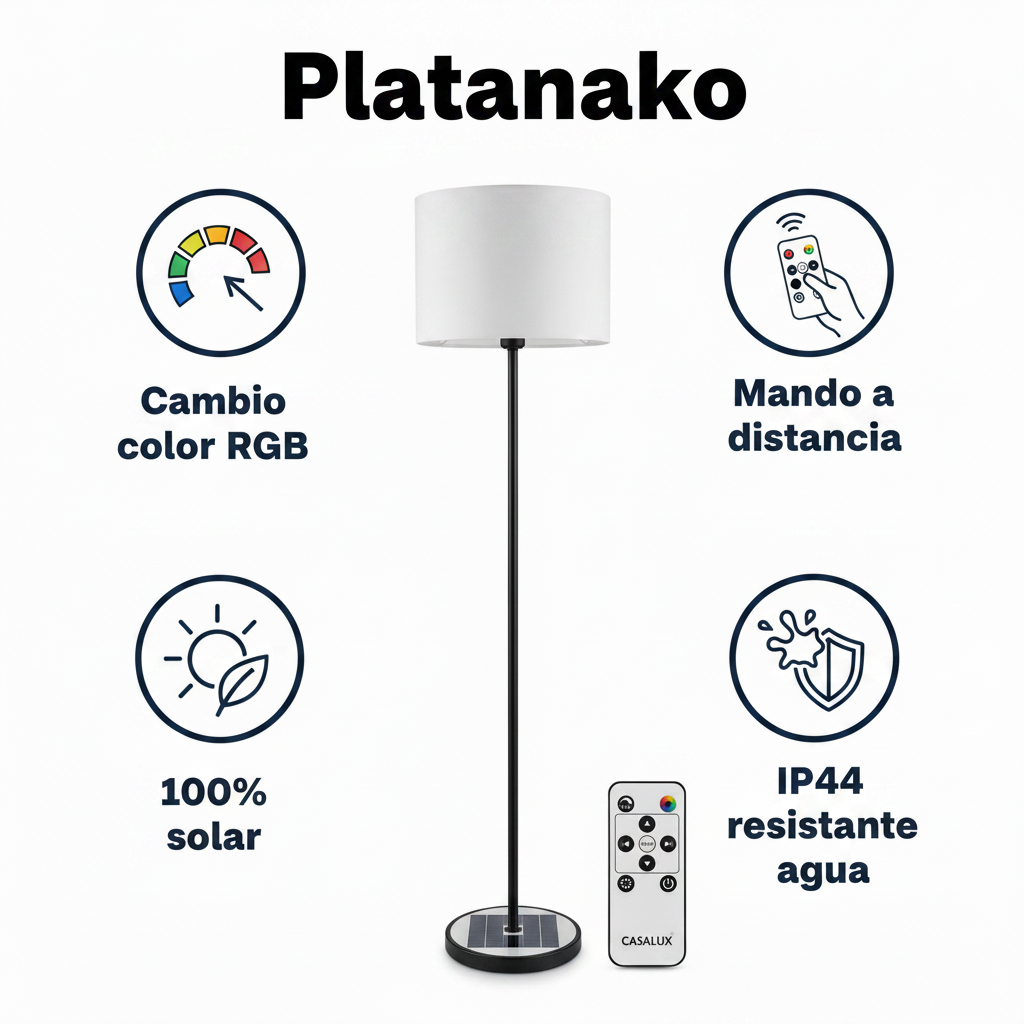 Lámpara de Pie Solar LED con Mando a Distancia y Cambio de Color | Casalux