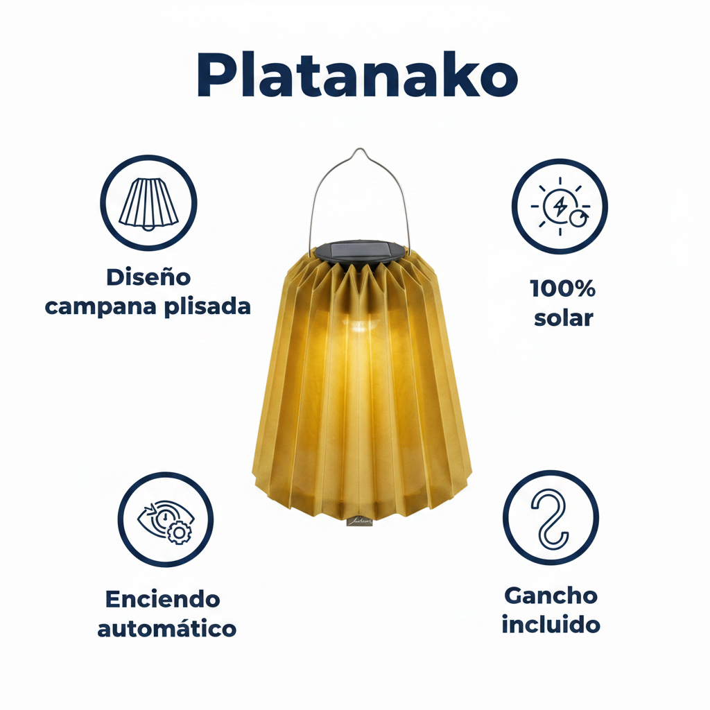 Farolillo Solar Colgante Campana Plisada Amarilla Luz Cálida | Belavi