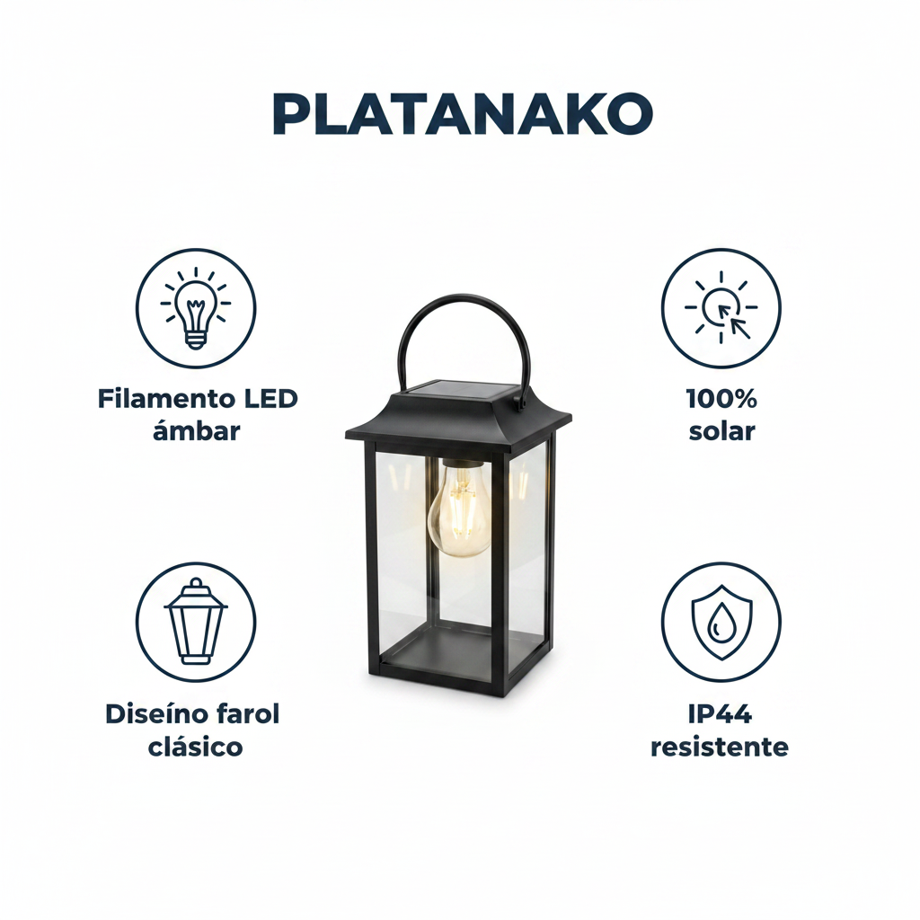 Farolillo Solar Filamento LED Negro Estilo Clásico | Casalux