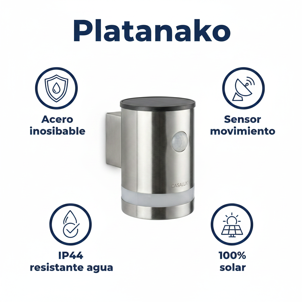 Aplique Solar LED Pared Acero Inoxidable con Sensor IP44 | Casalux