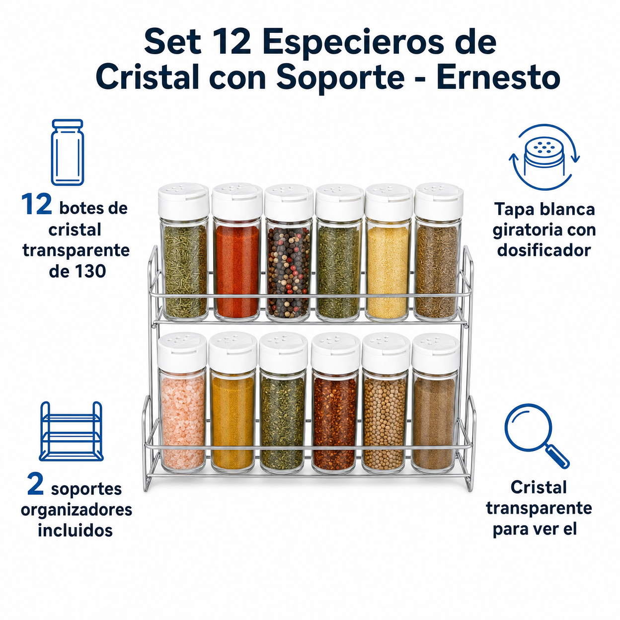 Set 12 Especieros de Cristal con Soporte - Ernesto