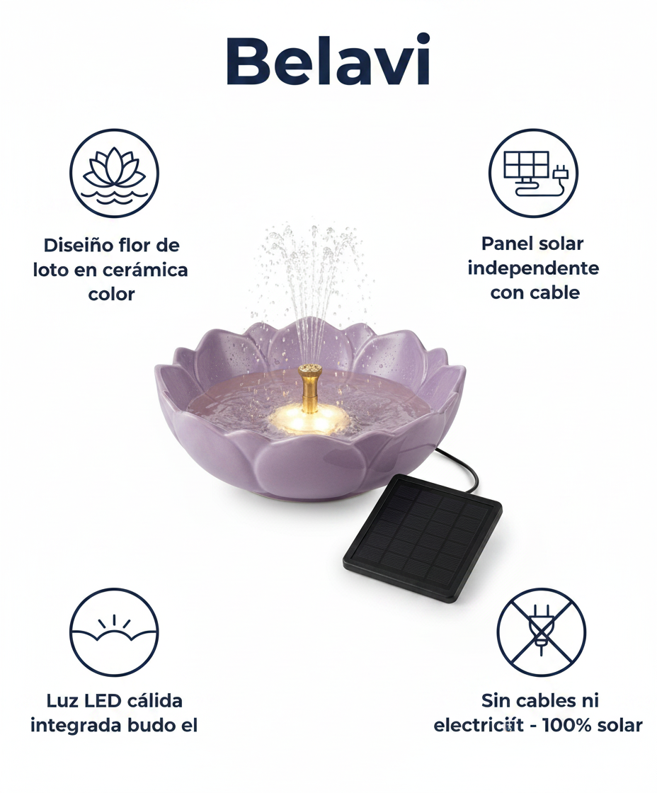 Fuente Solar LED Flor Lila - Belavi