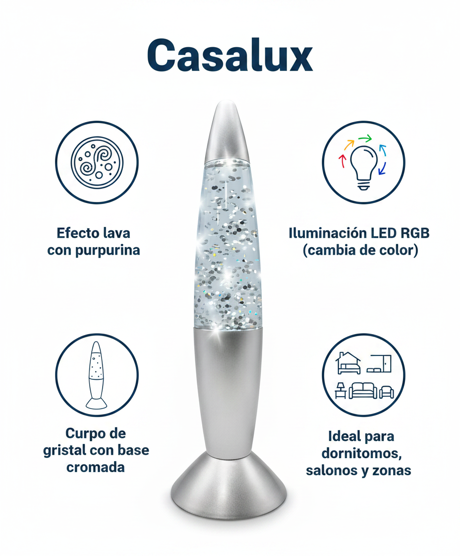 Lámpara de Purpurina RGB Efecto Lava - Casalux