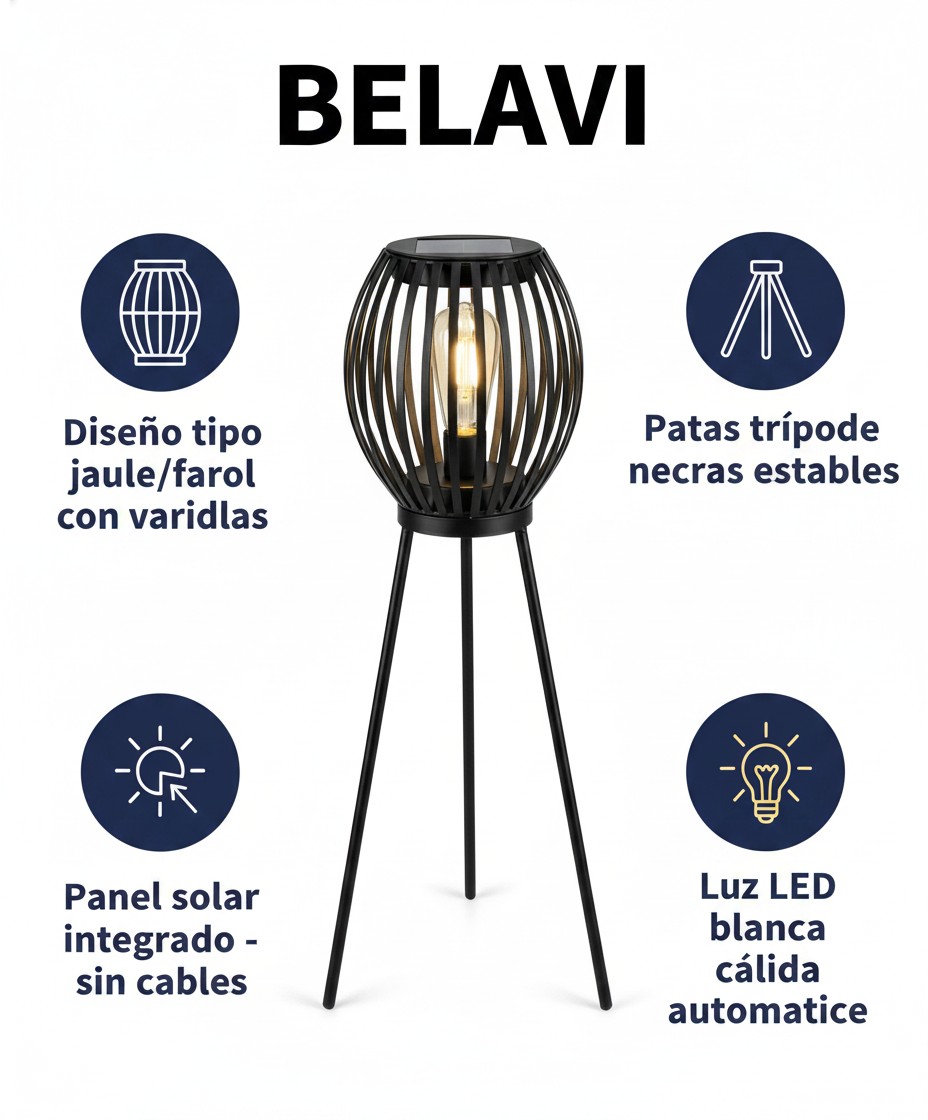 Lámpara Solar de Pie Tipo Jaula - Belavi
