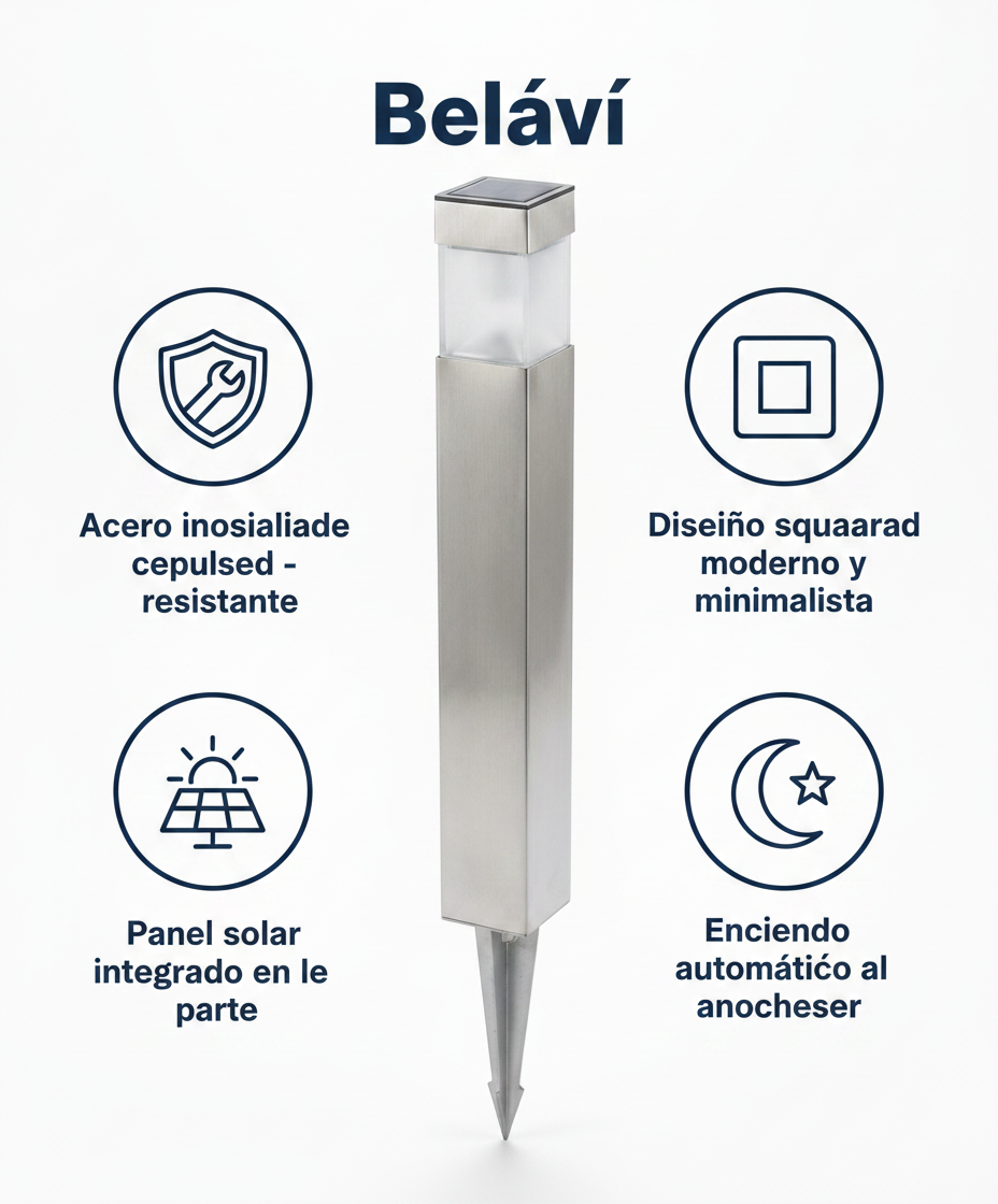 Baliza Solar Cuadrada Acero Inoxidable - Belavi