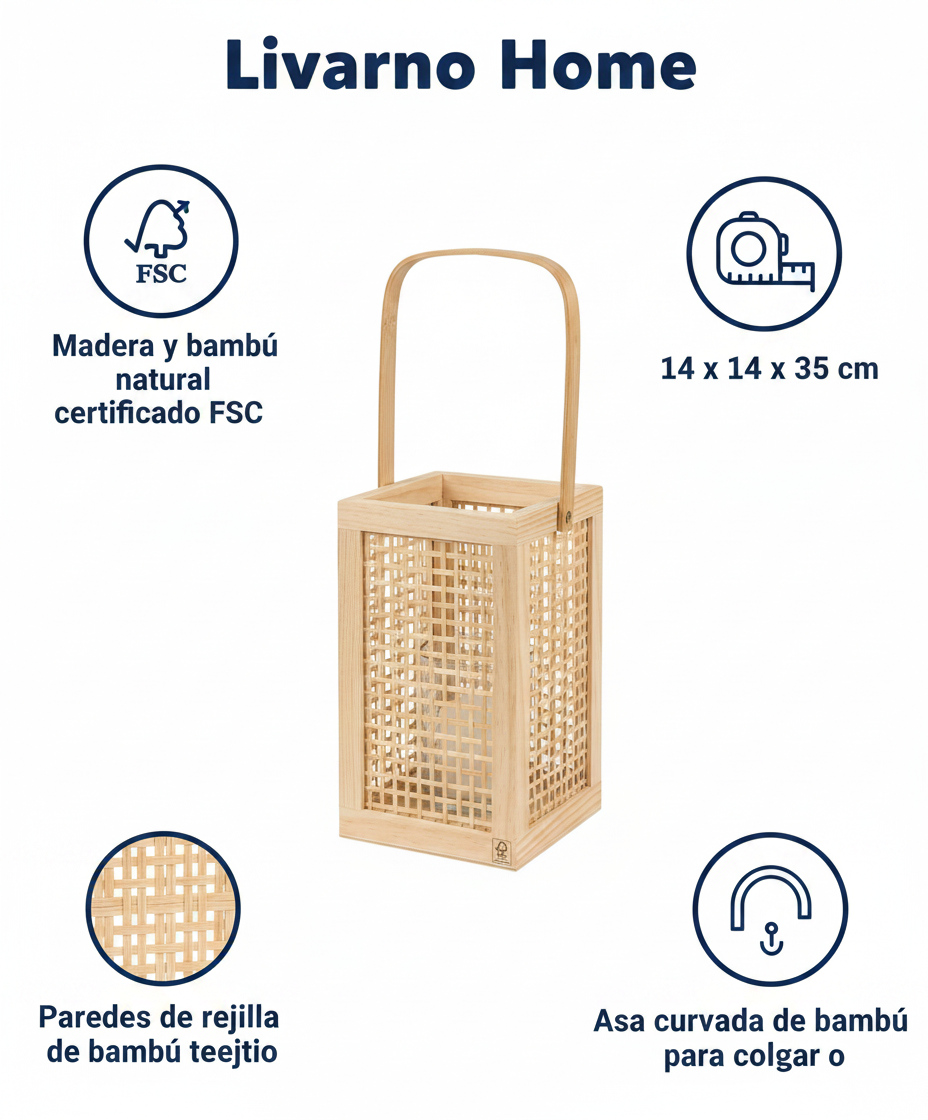 Farolillo Decorativo de Madera y Bambú FSC - Livarno Home
