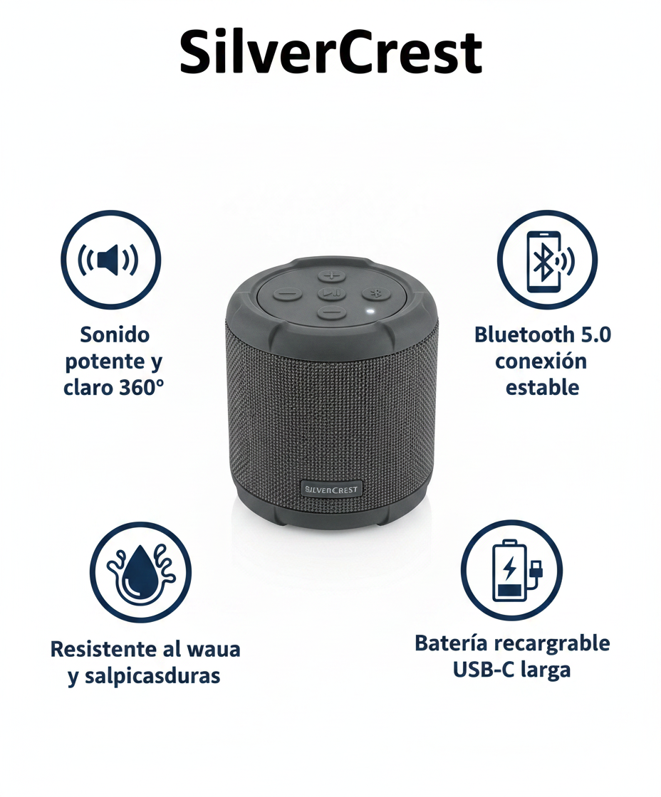 Altavoz Bluetooth Portátil Resistente al Agua - SilverCrest
