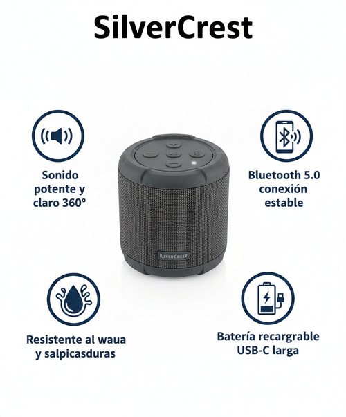 Altavoz Bluetooth Portátil Resistente al Agua - SilverCrest