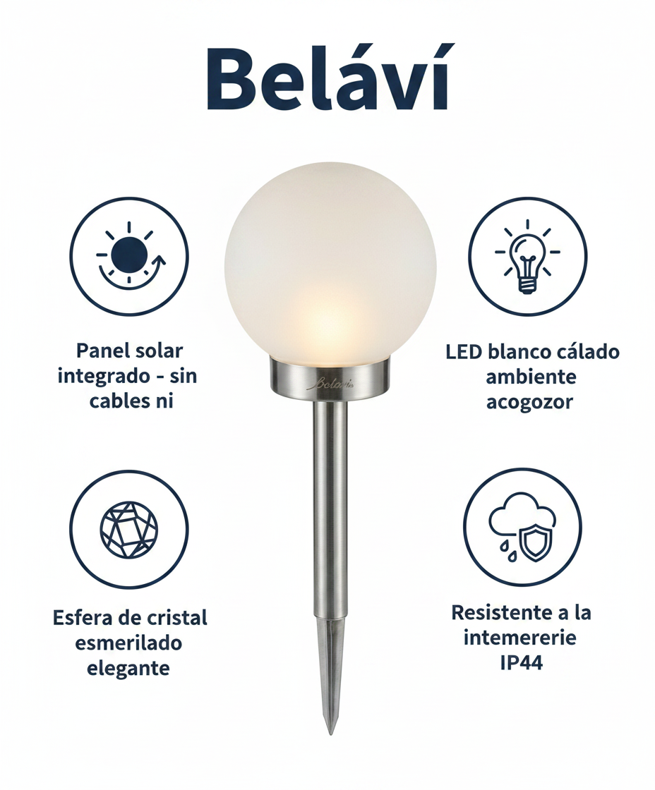 Lámpara Solar Decorativa Bola Esfera Cristal Esmerilado - Belavi