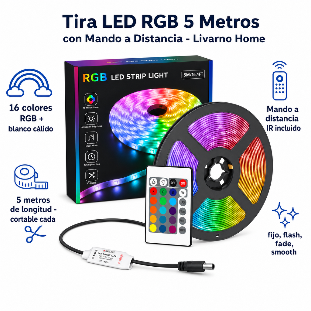 Tira LED RGB 5 Metros con Mando a Distancia - Livarno Home