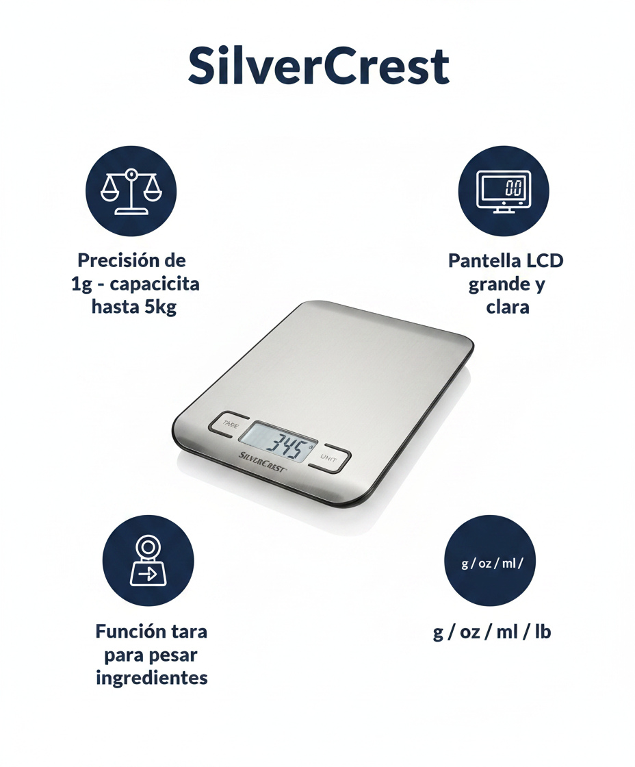 Báscula de Cocina Digital Precisión Acero Inoxidable - SilverCrest