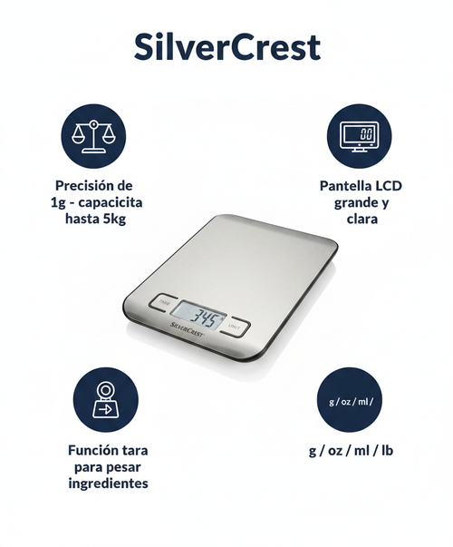 Báscula de Cocina Digital Precisión Acero Inoxidable - SilverCrest
