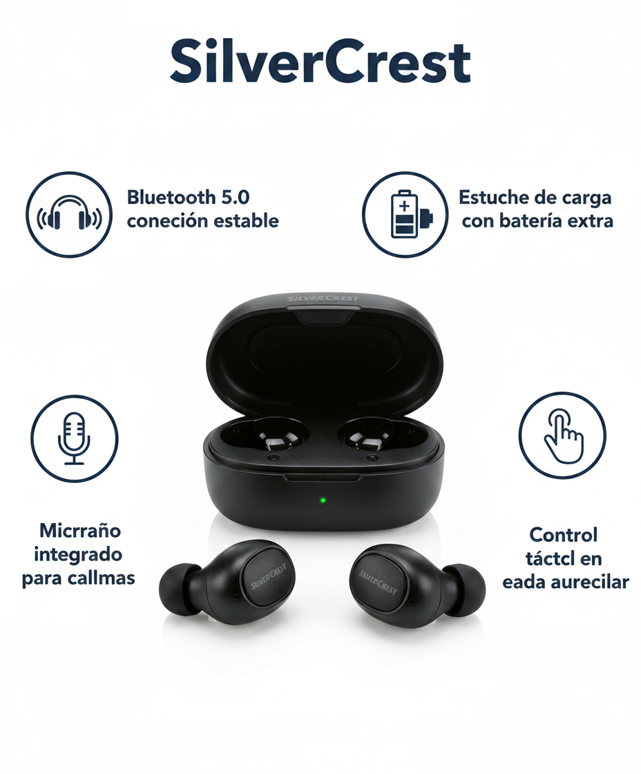 Auriculares Inalámbricos Bluetooth True Wireless con Estuche de Carga - SilverCrest