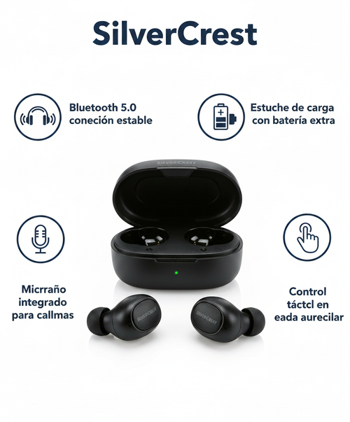 Auriculares Inalámbricos Bluetooth True Wireless con Estuche de Carga - SilverCrest