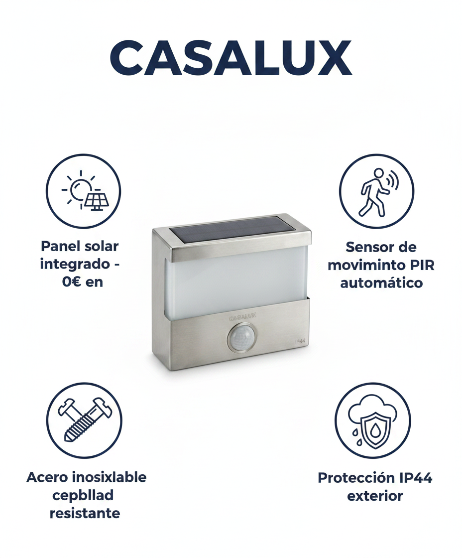 Aplique Solar LED Pared con Sensor de Movimiento Acero Inoxidable - Casalux