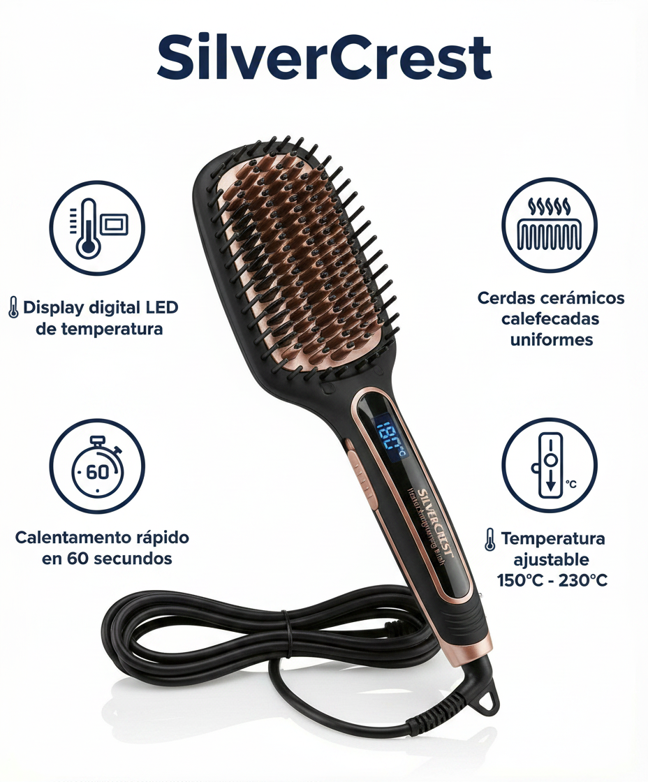 Cepillo Alisador Eléctrico Cerámico con Display Digital - SilverCrest
